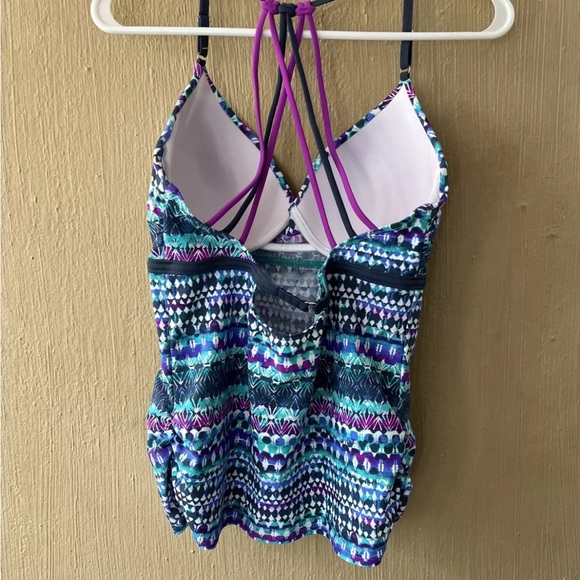 FREE COUNTRY WOMEN'S TANKINI  SWIM suit TOP M strappy back Blue Purple - Picture 4 of 9